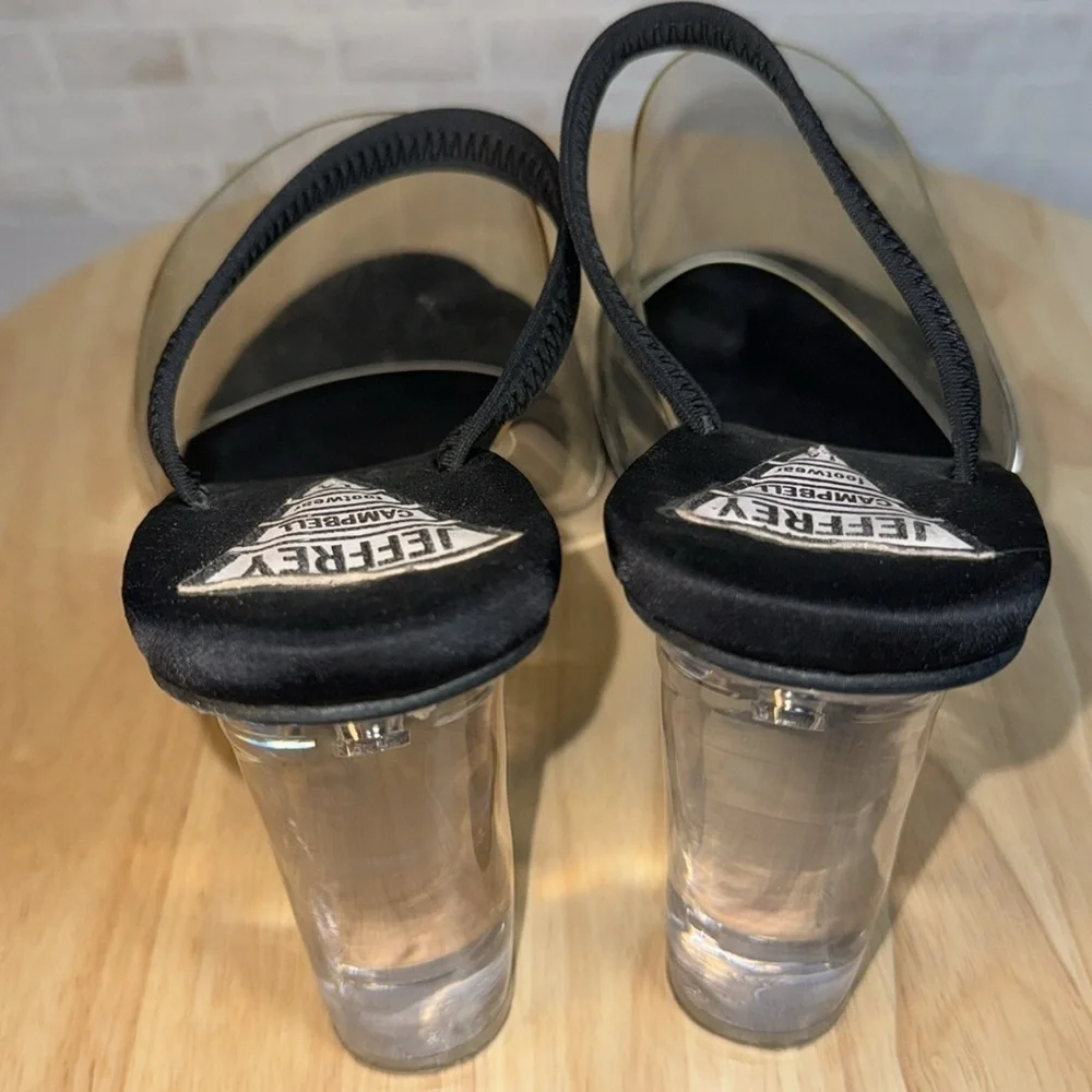 Jeffrey Campbell Clear Stretch Strap Acrylic Translucent Block Heel Sandal Heels